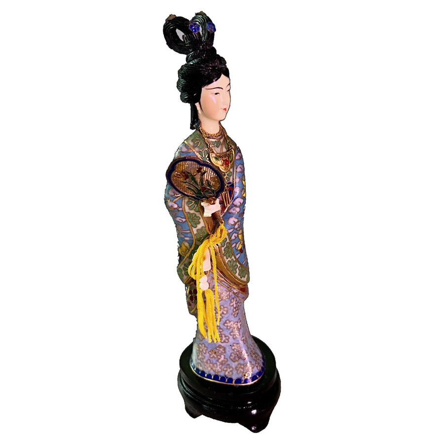 Red Chamber Cloisonne Statue Holding Fan