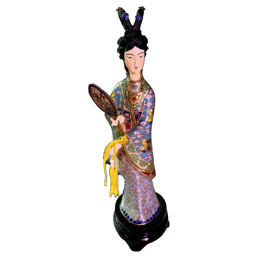Red Chamber Cloisonne Statue Holding Fan