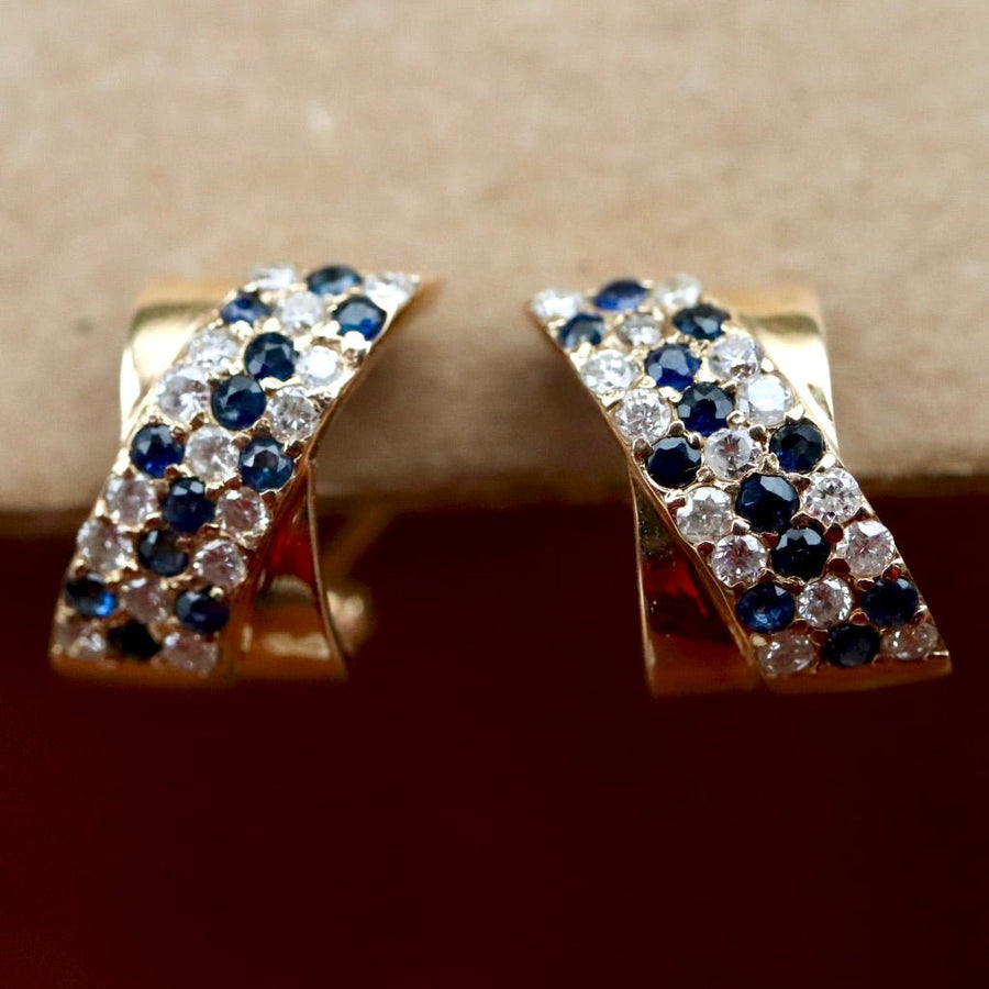 Ribbon 14k Gold, Sapphire and Diamond Earrings