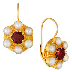 Rosette Garnet and Pearl Earrings