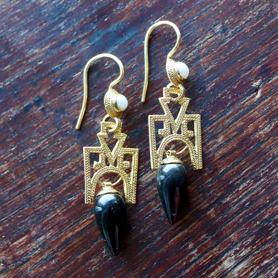 Russian Deco Onyx Earrings
