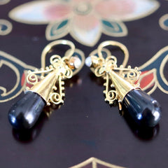 Salome 14k Gold, Onyx and Pearl Earrings