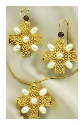 Set of Gloucester Pearl Cross Earrings and Necklace