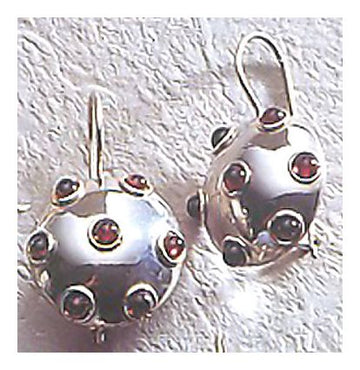Silver Garnet Disc Earrings