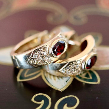 Sonia Delaunay 14k Gold, Garnet and Diamond Earrings