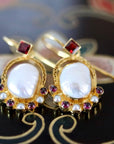 Sotherby 14k Gold, Pearl and Garnet Earrings