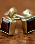 Square Stud Garnet Earrings