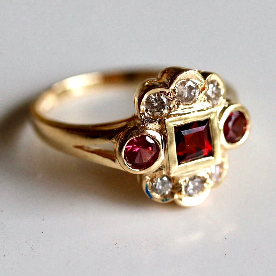 St. Nicholas 14k Gold Garnet and Diamond Ring