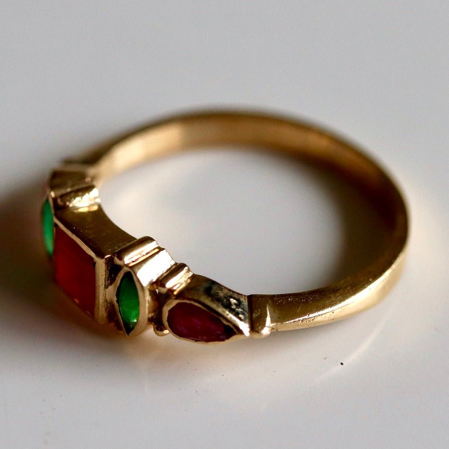 St Patrick 14k Gold, Garnet, Ruby & Emerald Ring