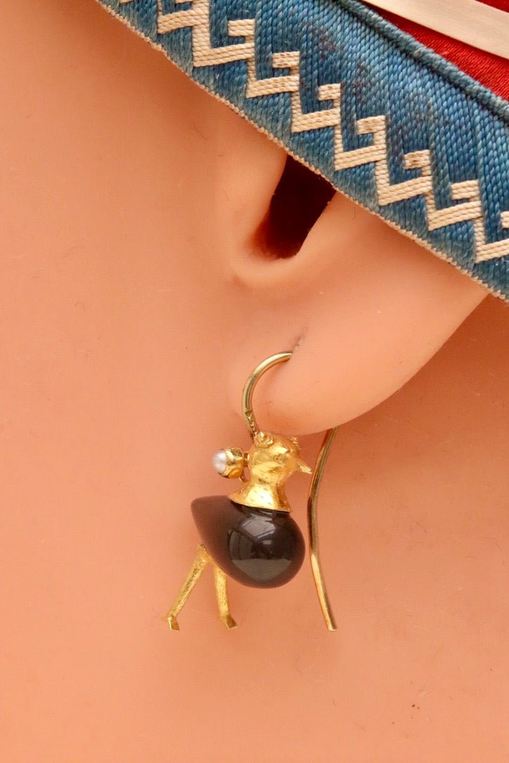 Sussex Sandpiper 14k Gold, Onyx and Pearl Earrings