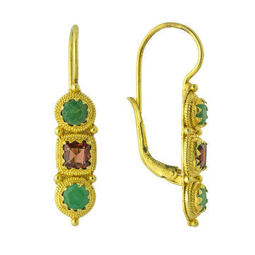 Thira Emerald and Garnet Earrings