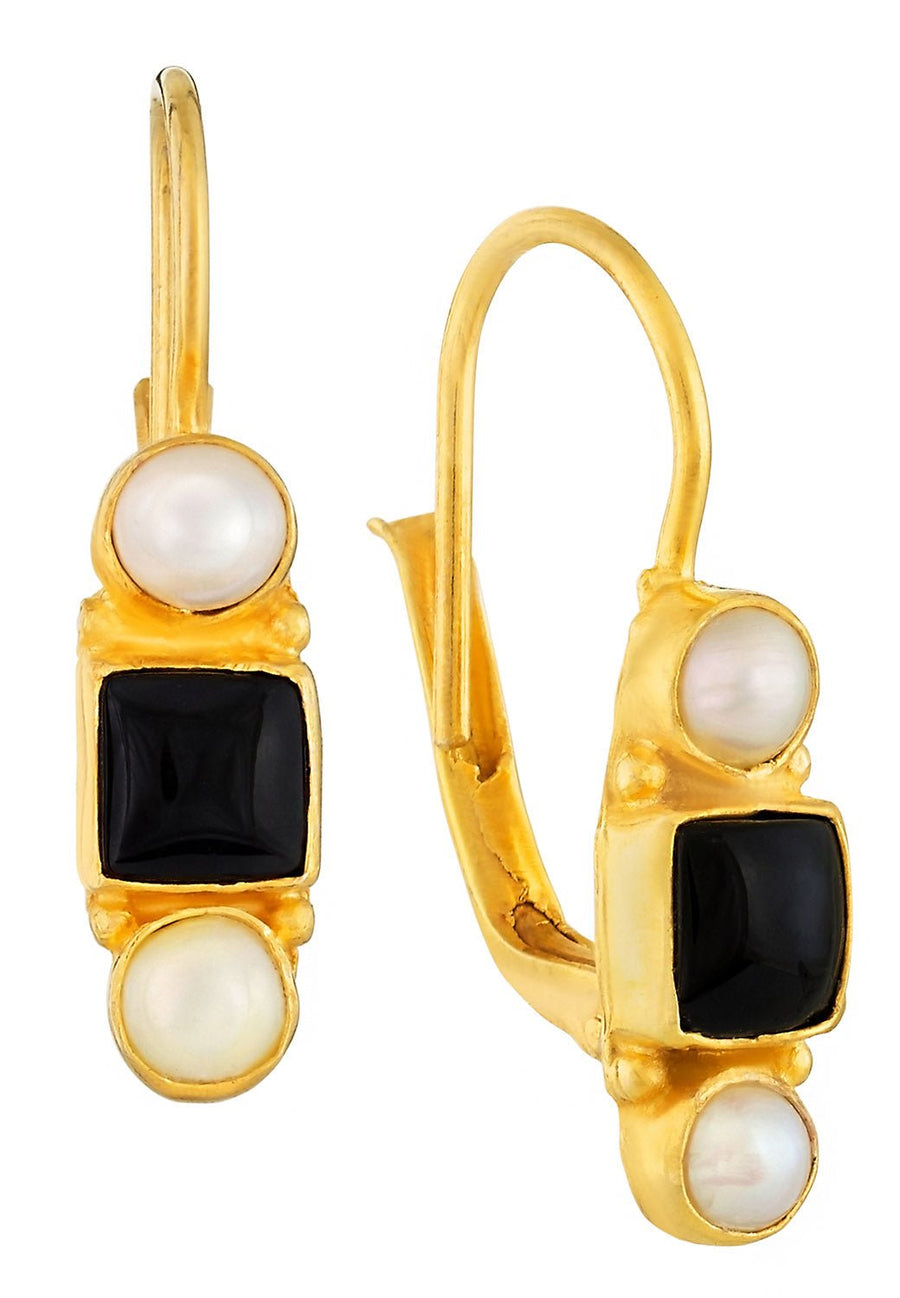 Thoroughly Modern Millie Onyx and Pearl Earrings