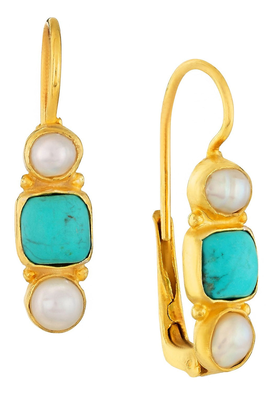 Thoroughly Modern Millie Turquoise and Pearl Earrings