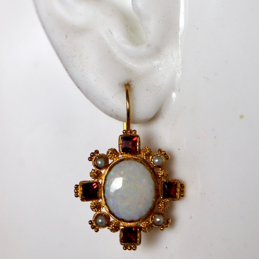 Trafalgar 14k Gold, Opal, Garnet and Pearl Earrings
