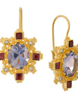 Trafalgar Iolite, Garnet and Pearl Earrings