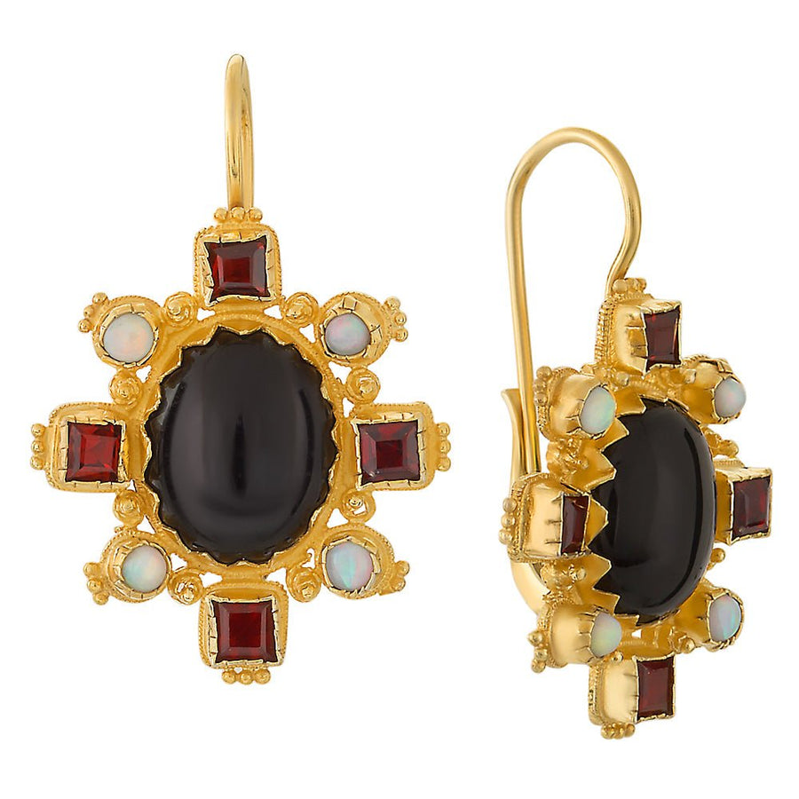 Trafalgar Onyx, Garnet and Pearl Earrings
