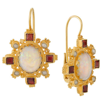 Trafalgar Opal, Garnet and Pearl Earrings