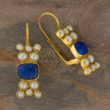 Troy Lapis and Pearl Earrings