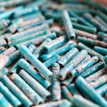 Tubular Mummy Beads, 3000 years Old Antique - Turquoise Color 9 grams