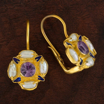 Tudor Amethyst and Pearl Earrings