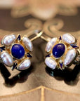 Tudor Lapis and Pearl Earrings