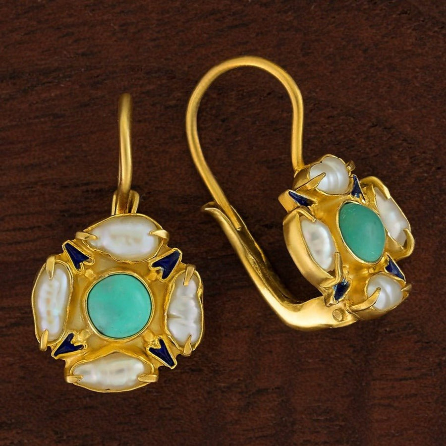 Tudor Turquoise and Pearl Earrings