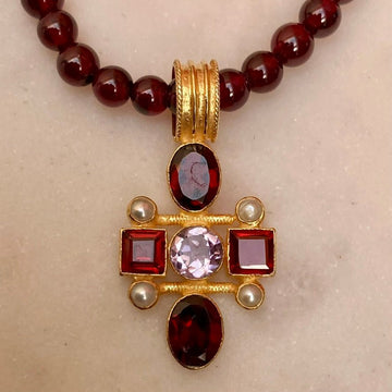 Venetian Cross Garnet Necklace