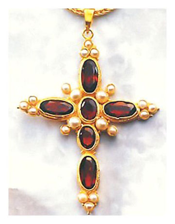 Victorian Cross Garnet and Pearl Necklace