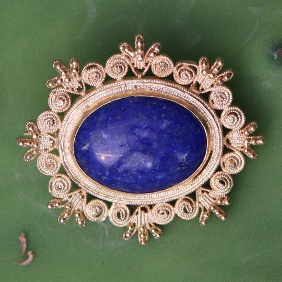 Victorian Snowflake Lapis Lazuli Brooch