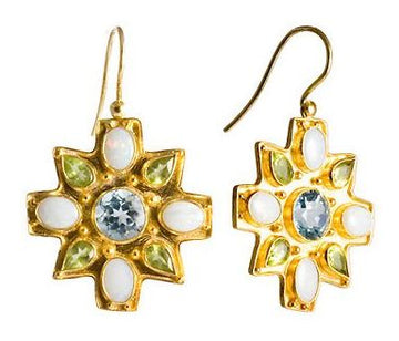 Victorian Star Blue Topaz, Opal and Peridot Earrings