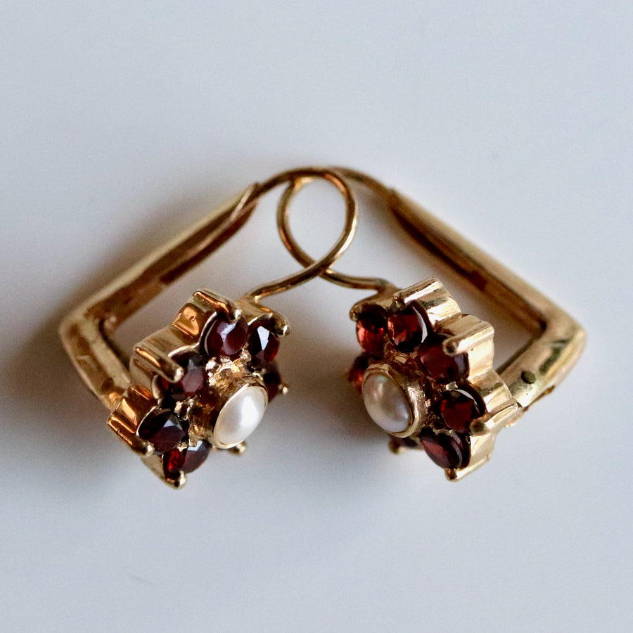 Vinca 14k Gold, Pearl and Garnet Earrings