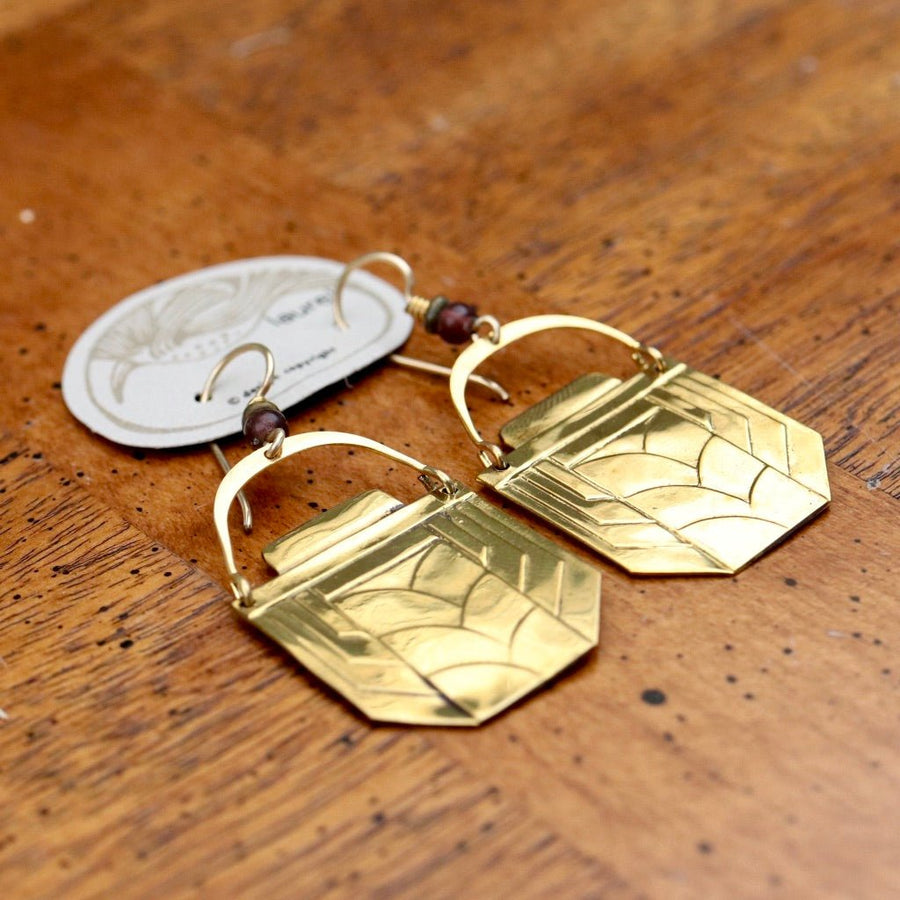 Vintage Laurel Burch Articulating Art Deco Gold-Plate Earrings