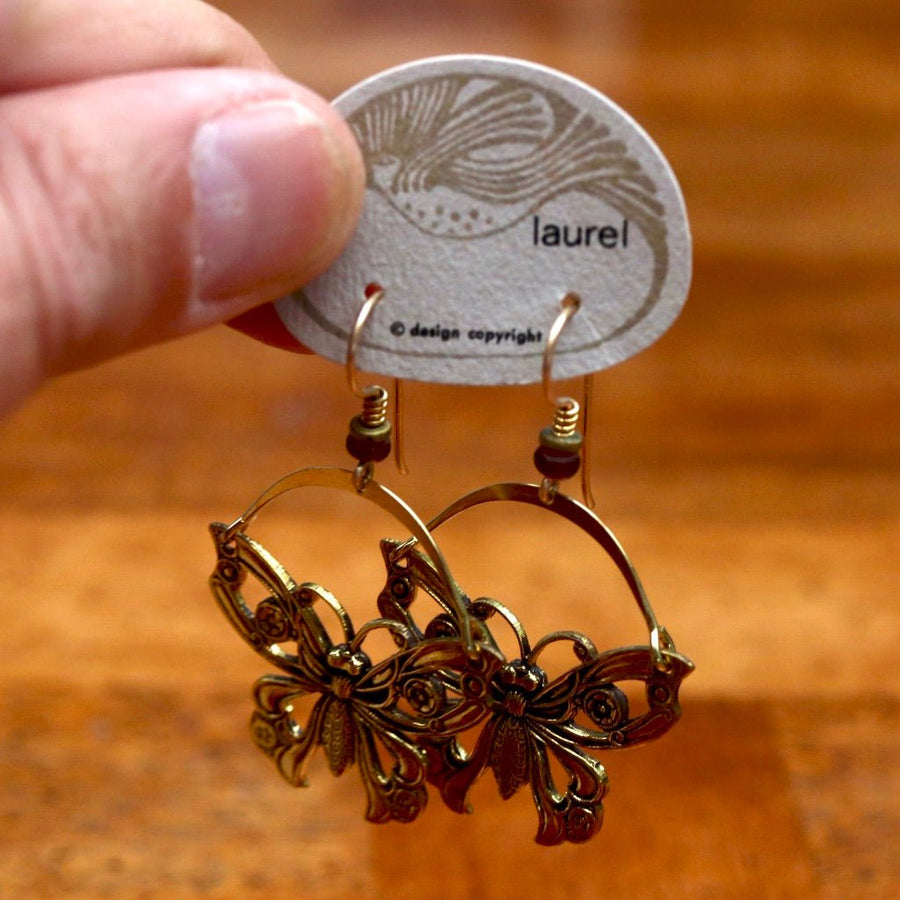Vintage Laurel Burch Articulating Butterfly Gold-Plate Earrings