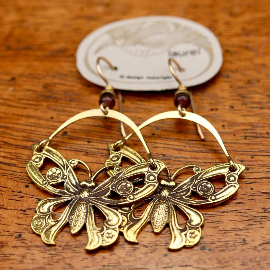 Vintage Laurel Burch Articulating Butterfly Gold-Plate Earrings