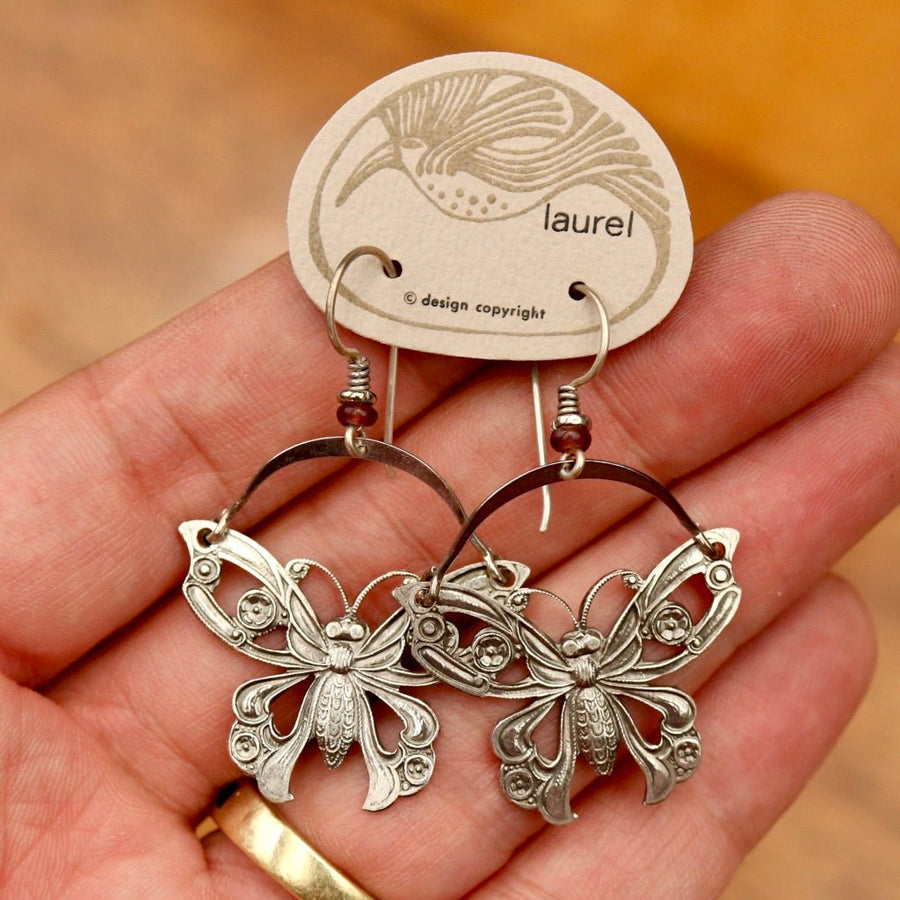 Vintage Laurel Burch Articulating Butterfly Silver-Plate Earrings