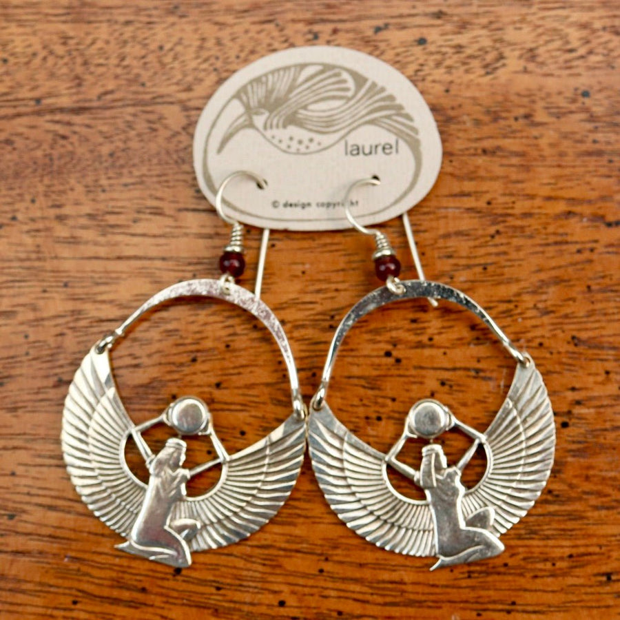 Vintage Laurel Burch Articulating Isis Silver-Plate Earrings