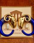 Vintage Laurel Burch Assyrian Ram's Head Gold-Vermeil Earrings