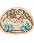 Vintage Laurel Burch Baby Blue Butterfly Gold-Vermeil Studs