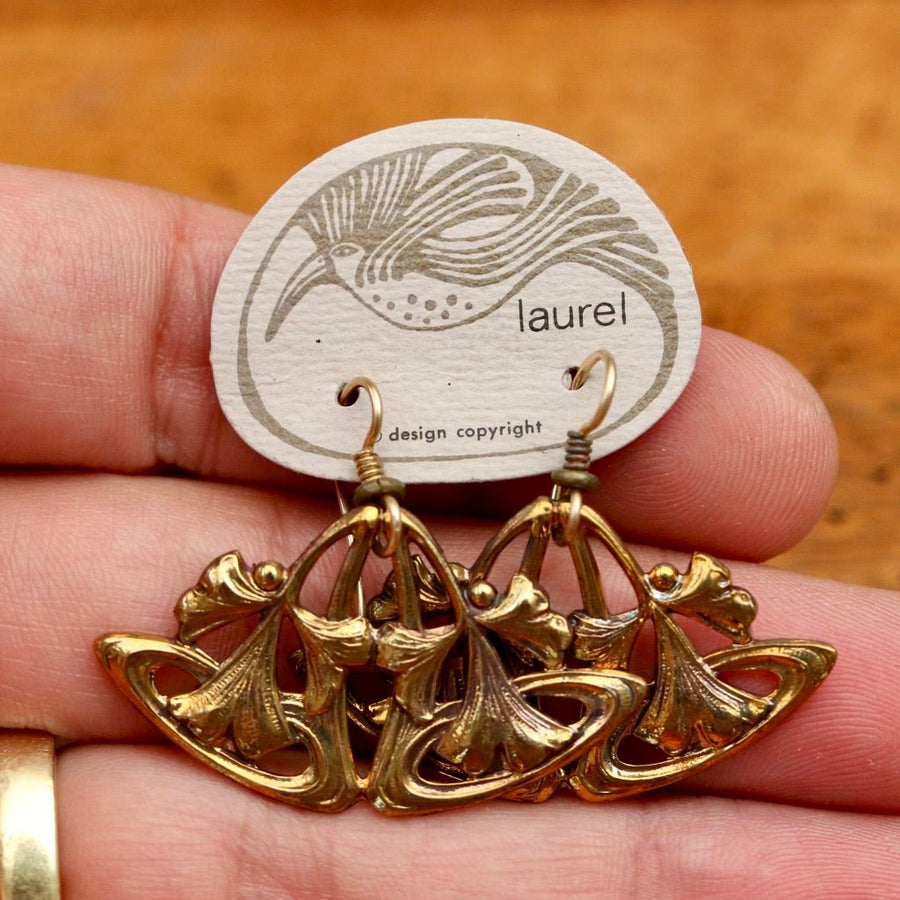 Vintage Laurel Burch Bluebell Gold-Plate Earrings