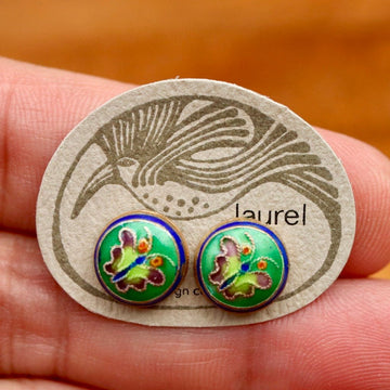 Vintage Laurel Burch Butterfly Green Gold-Vermeil Button Studs