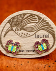 Vintage Laurel Burch Butterfly Purple and Green Gold-Vermeil Studs