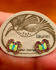 Vintage Laurel Burch Butterfly Purple and Green Gold-Vermeil Studs