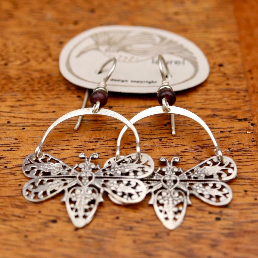 Vintage Laurel Burch Butterfly Silver-Plate Earrings