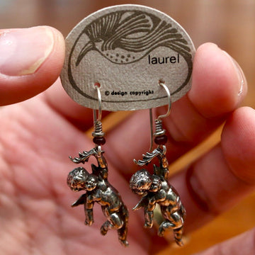 Vintage Laurel Burch Cherub Silver-Plate Earrings
