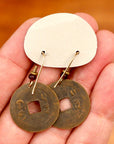 Vintage Laurel Burch Chinese Coin Gold-Plate Earrings