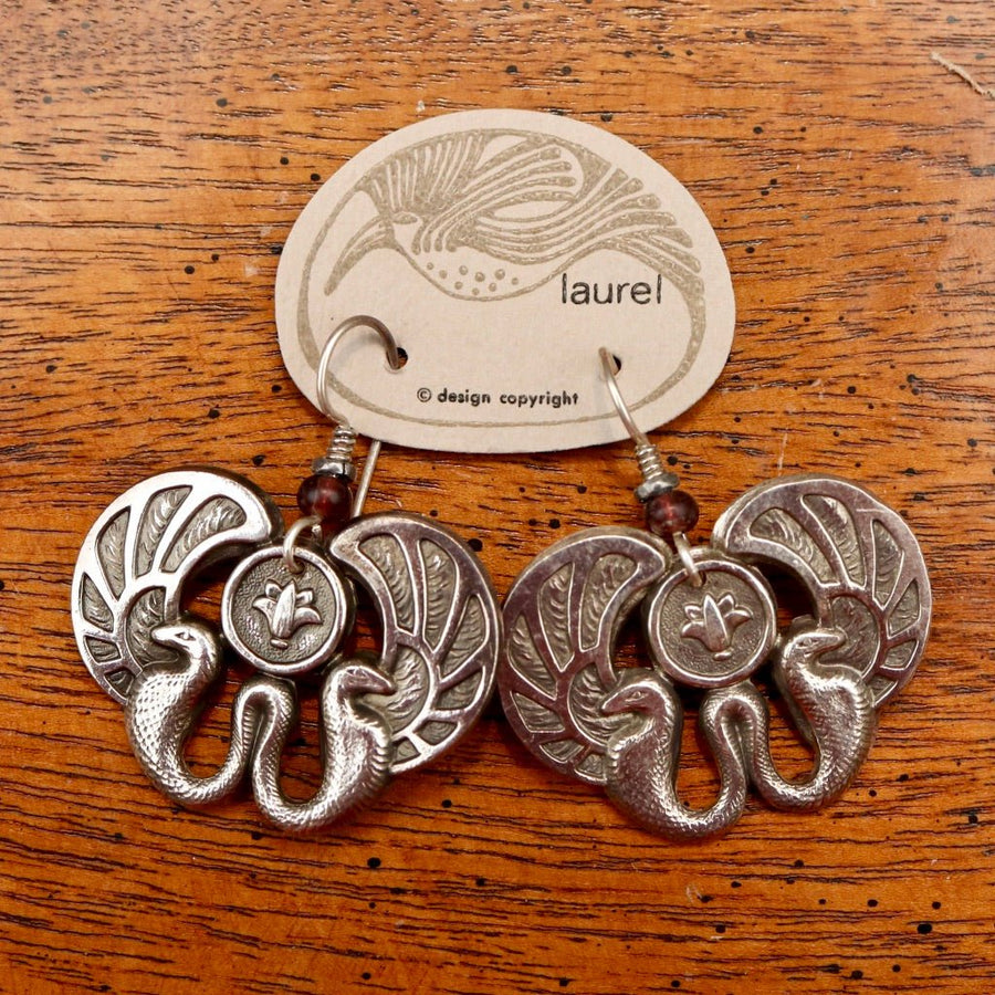 Vintage Laurel Burch Double-Headed Serpent Silver-Plate Earrings