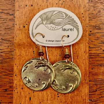 Vintage Laurel Burch Dragon Gold-Plate Earrings