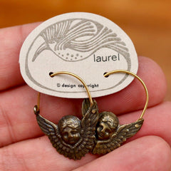 Vintage Laurel Burch Eros Distressed Gold-Plate Hoops