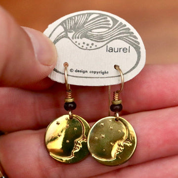 Vintage Laurel Burch Extra Small Moonface Gold-Plate Earrings