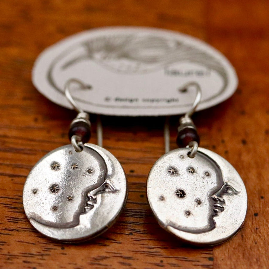 Vintage Laurel Burch Extra Small Moonface Silver-Plate Earrings